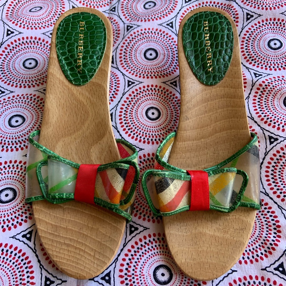 Burberry Vintage Wooden Leather Mules/Heel